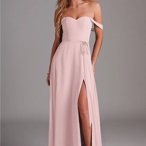 Azazie Pink Pleated Strapless Gown with Sweetheart Neckline